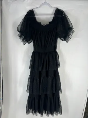 CQ by CQ Black Swiss Dot Tiered Dress Size L Whimsygoth thumbnail 9