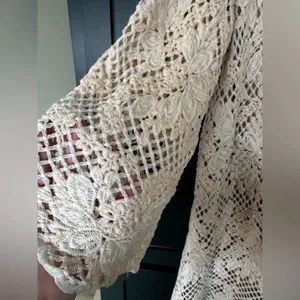 NEW Skies Are Blue NWT Cream Crochet Lined Lace Bell Sleeve Boho Dress ~ Medium thumbnail 5