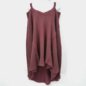 Free People Moonshine Top Womens M Dark Rose V-Neck Cold Shoulder Oversize Flowy thumbnail 2