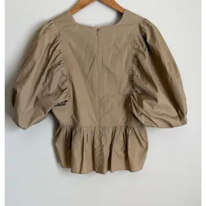 Hunter Bell Blouse Women Small Tan Puff Sleeve V-Neck Cotton 22HBCT5 thumbnail 4