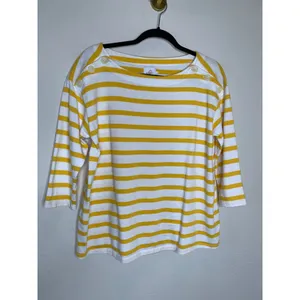 Nines by Hatch Yellow Boat Neck Stripe Top Sz Small thumbnail 5
