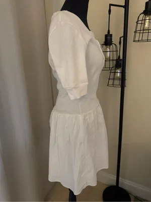 Reformation White Rib Knit Drop Waist Mini Dress Large Organic Cotton thumbnail 7