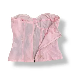 PrettyLittleThing NWT Pink Dobby Mesh‎ Floral Embroidered Corset Size 2 thumbnail 4