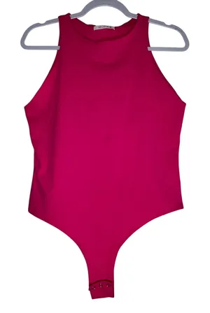 REORIA Women Hot Pink High Neck Racerback Sleeveless Thong Bodysuit XL‎ 8638 thumbnail 1