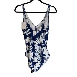 B2PRITY Navy White Tropical Floral Ruched‎ One Piece Swimsuit Women's Small thumbnail 5
