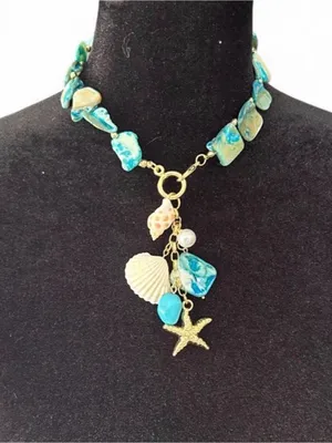 Fashion Jewelry Turquoise Shell & Starfish Charm Necklace - Women Jewelry thumbnail 4