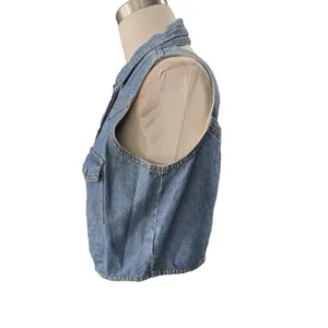 Vintage 90s Unionbay Cropped Denim Vest Snap Front Blue Jean Women's S/M Y2K thumbnail 2