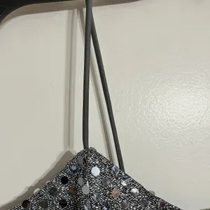 Vintage 90s‎ Silver Sequin Maxi Dress Spaghetti Strap Side Slit Gown Size 10 USA thumbnail 6