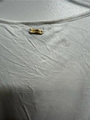 bebe White Tee with Gold Logo Plaque thumbnail 3