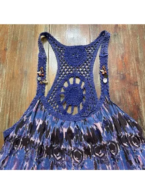 Free People Purple Ikat Crochet Back Tank Top M thumbnail 3