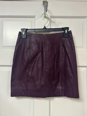 Free People Deep Plum Leather Mini Skirt thumbnail 3