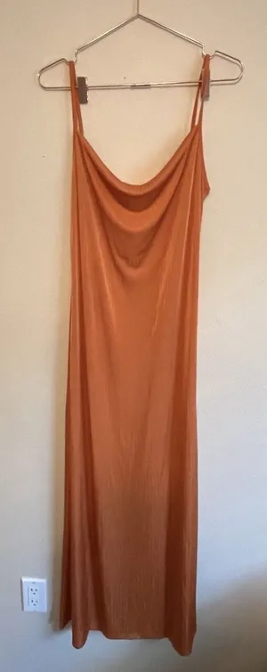 Free People Intimately Dress Size‎ L Orange Slip Maxi Length Sleeveless Wide Rib thumbnail 1