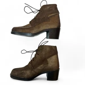 Scruples Lace Up Ankle Boot Moc-toe Metallic Distressed Bronze Gold Western Sz 8 thumbnail 3