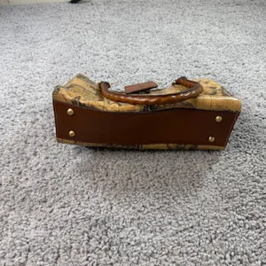 Patricia Nash Vintage Map Print Leather Satchel Handbag Brown Travel Tote thumbnail 2