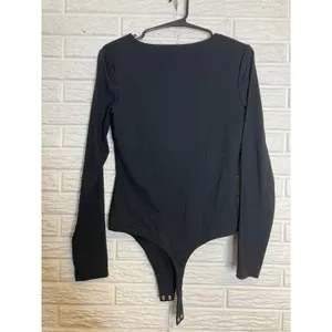 Nuuds black scoop neck long sleeve bodysuit‎ thong women's size medium fitted thumbnail 7