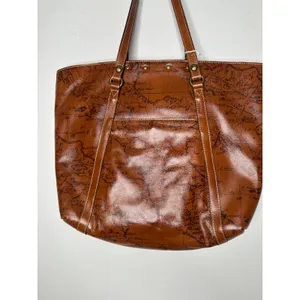 PATRICIA NASH Brown Leather Benvenuto Italy Map Antique Brass Tote Shoulder Bag thumbnail 12