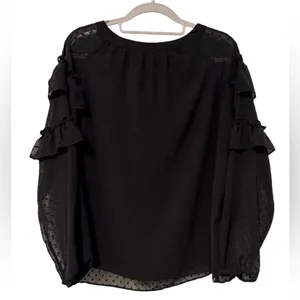 Loft Swiss‎ Dot Layered Ruffle Long Sleeve Keyhole Blouse Black Chiffon Small thumbnail 2
