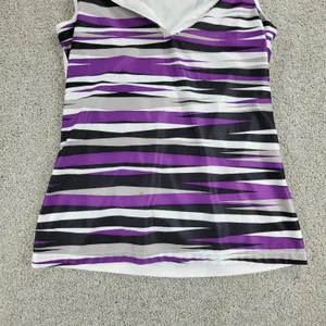 Greg Norman Womens Athletic‎ Tank Top S Purple White Stripes Collared Jersey thumbnail 8