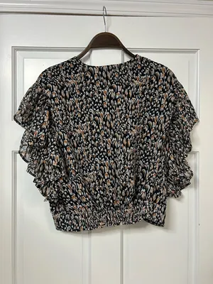 Express Women's Black and Tan Printed Blouse thumbnail 3