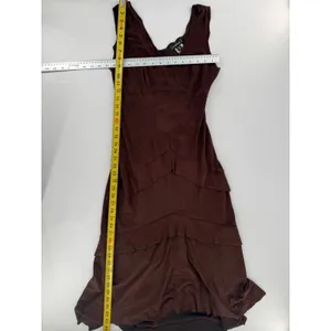 Bebe Vintage Y2K Brown Faux Suede Maxi Dress XS Tiered Ruffle Bodycon Made USA thumbnail 7