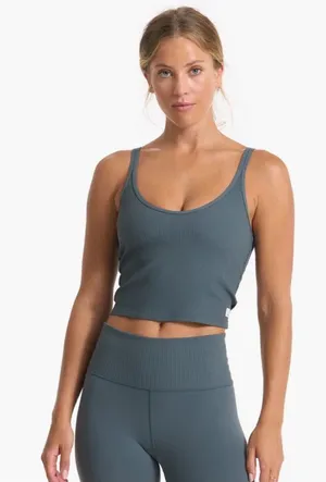 Vuori Rib Crop Tank Top In Stone Blue Star Embroidery Size Small thumbnail 1