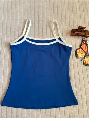 Cupshe NWT royal blue white ringer swim tank top S thumbnail 9
