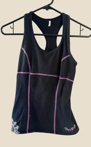 Alp-n-Rock Womens Black‎ Racerback Tank Top Purple Contrast Stitch Heart Grunge thumbnail 1