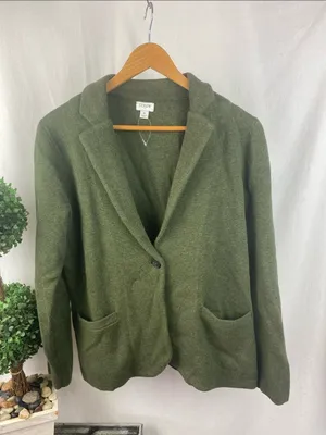 J Crew Olive Army Green Knit Long Sleeve Button Schoolboy Blazer M thumbnail 2