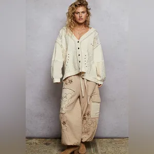 POL Lg Cream Patchwork V-Neck Button Front Cardigan thumbnail 9
