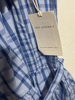 NWT Free Assembly Blue Plaid Square-Neck Midi Dress with Self-Tie Waist Size L thumbnail 8