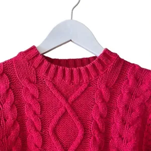 Jennifer Moore Vintage Cotton Red Cable Knit Shoulder Pads Y2K Cozy Sweater SZ M thumbnail 2