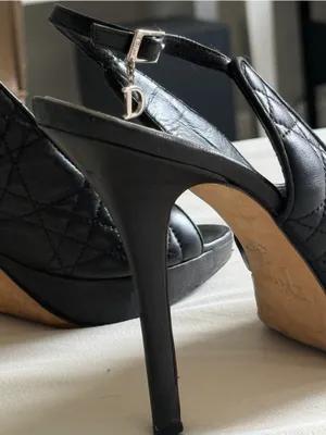 Dior | Navy Quilted Open-Toe Slingback Heels with D Charm | 39 thumbnail 10