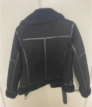 Zara black suede shearling moto jacket thumbnail 3