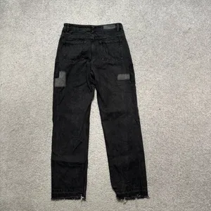 Nasty Gal Organic Cotton Black Patchwork Straight Jeans with Raw Edge thumbnail 6