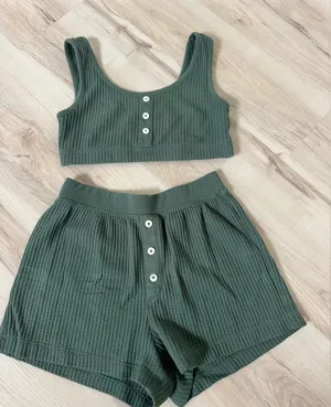 Old Navy Olive Green Waffle Knit Lounge Set thumbnail 1