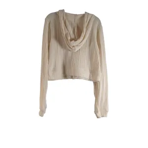 Self Esteem Juniors Brushed Ribbed Full‑Zip Crop Hoodie NWT Large Cream Knit thumbnail 2