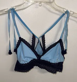 NWOT Aerie Blue Scalloped Trim Double Shoulder-Tie Straps w/ Tassels Bralette XS thumbnail 1