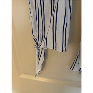 Michael Kors White and Navy Vertical Stripe V-Neck Tunic Women's Sz Large thumbnail 5