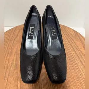 Stuart Weitzman Snakeskin-Like Print Leather Vintage Black Comfort Pumps thumbnail 2