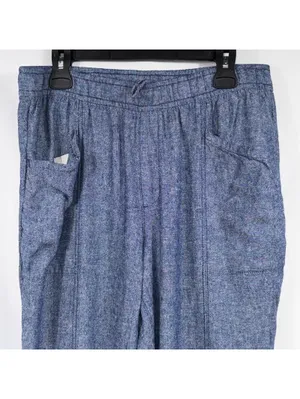 Old Navy Linen Blend Pull-On Cropped Pants Women’s Large Blue Chambray thumbnail 2