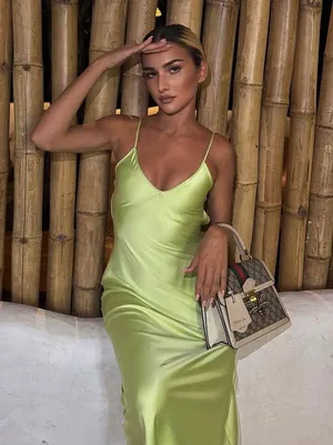 ZARA Dress Lime Green Satin Effect Maxi Midi Wedding Party Date Coctail thumbnail 1