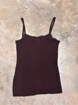Vintage 90s Express Tricot Brown Ribbed Cami Knit Tank Top Womens Medium thumbnail 2
