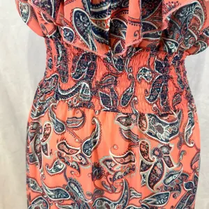 Pink and white paisley print boho smocked ruffle maxi dress size XL thumbnail 4