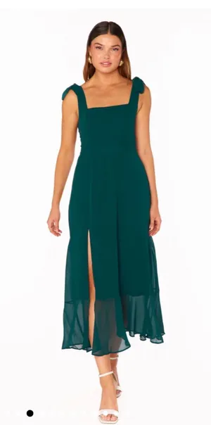 NWT SHOW ME YOUR MUMU Claire Midi Dress Color Emerald Chiffon size: Medium thumbnail 1