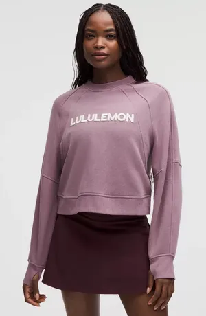 Lululemon Perfectly Oversized Cropped Crew Women XS/S Purple Logo Pullover thumbnail 1