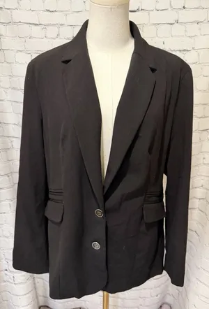 NWT NY&CO Womens Blazer Plus Size 18 Two Button Black Professional Office Wear thumbnail 1