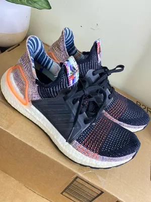 Adidas UltraBoost 19 Black Multi Color Rainbow Womens 7.5 Mens 6.5 thumbnail 1