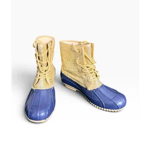 Sugar Women Blue Gold Glitter Duck Boots Lace Up Faux Fur Lined Rain Snow Boots thumbnail 2