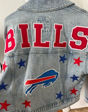 Abercrombie & Fitch Oversized Denim Buffalo Bills Patch Jacket 🦬 thumbnail 8