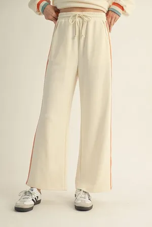 JODIFL Striped Detail Quarter-Zip Pullover and Straight Leg Sweatpants Matching Set Cream Multi thumbnail 6